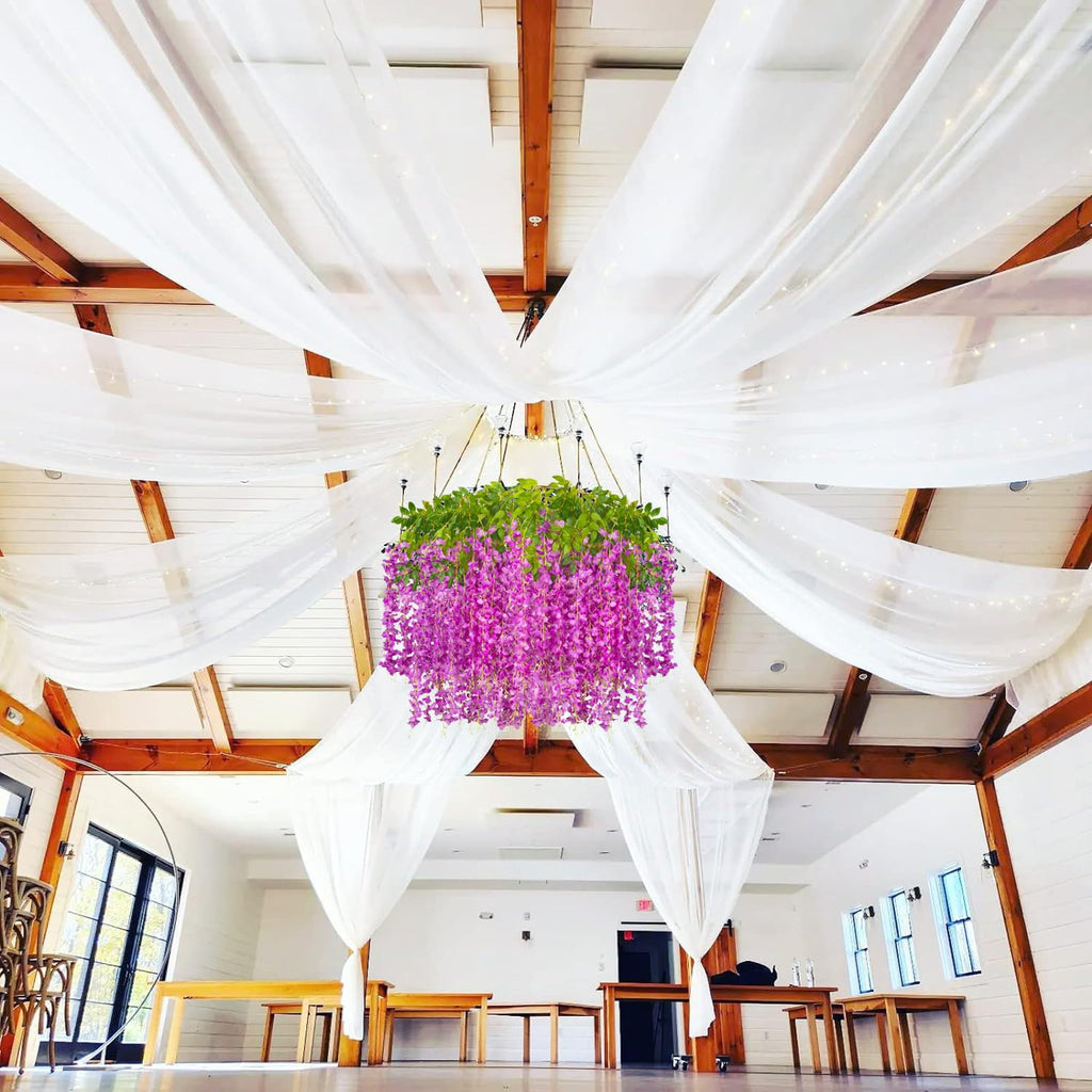 Fake Hanging Flowers - 12 Pieces 3.75 Feet/Piece Artificial Wisteria Vine Ratta Hanging Garland Silk Flowers Party