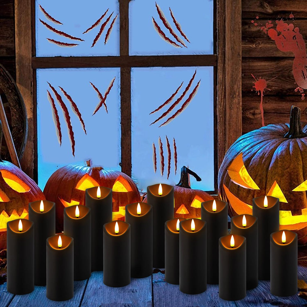 Realistic Flameless LED Candle Black Set of 24, Battery Operated with Remote Control, 3D Flame Pillar Timer Funtion