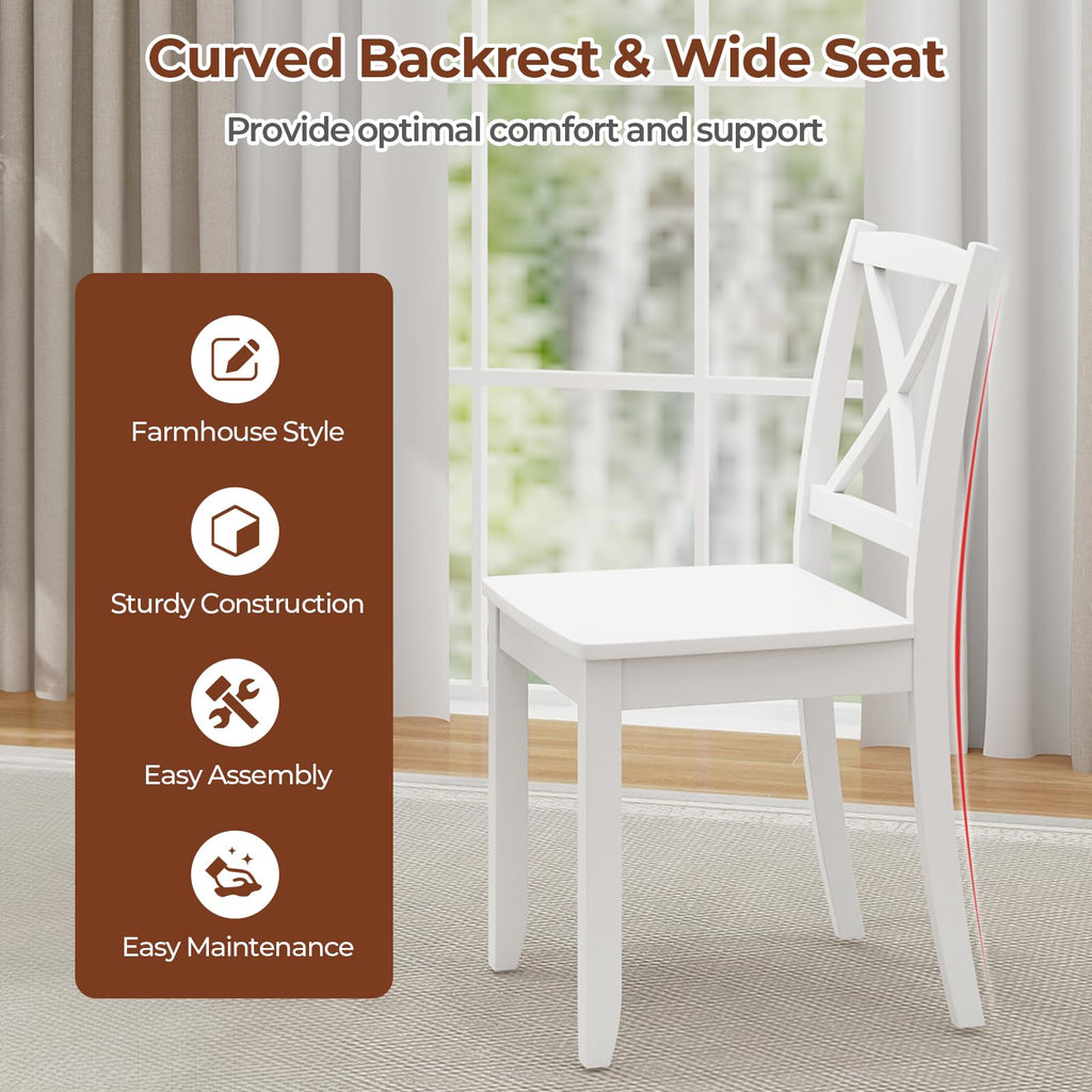 Wood Dining Chairs Set of 4 White, Armless Kitchen Chair w/Rubber Wood Legs & Curved Backrest, Farmhouse Cross Back
