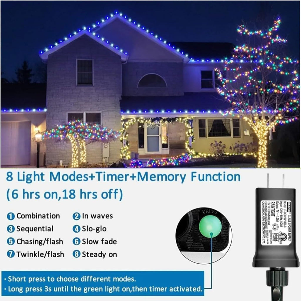 66ft 200 LED String Lights Outdoor Waterproof, White and Blue Christmas Light Indoor, Green Wire Twinkle Tree Light