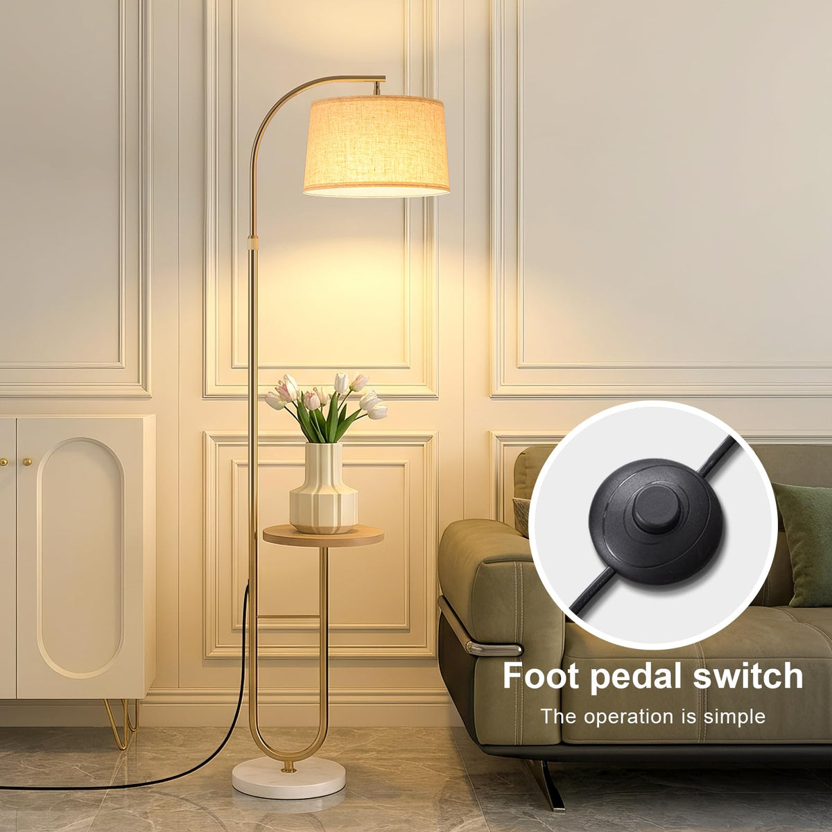Inspired Arco Style 72" Arc Floor Lamp with Table & Rotating Head, Standing Lamp
