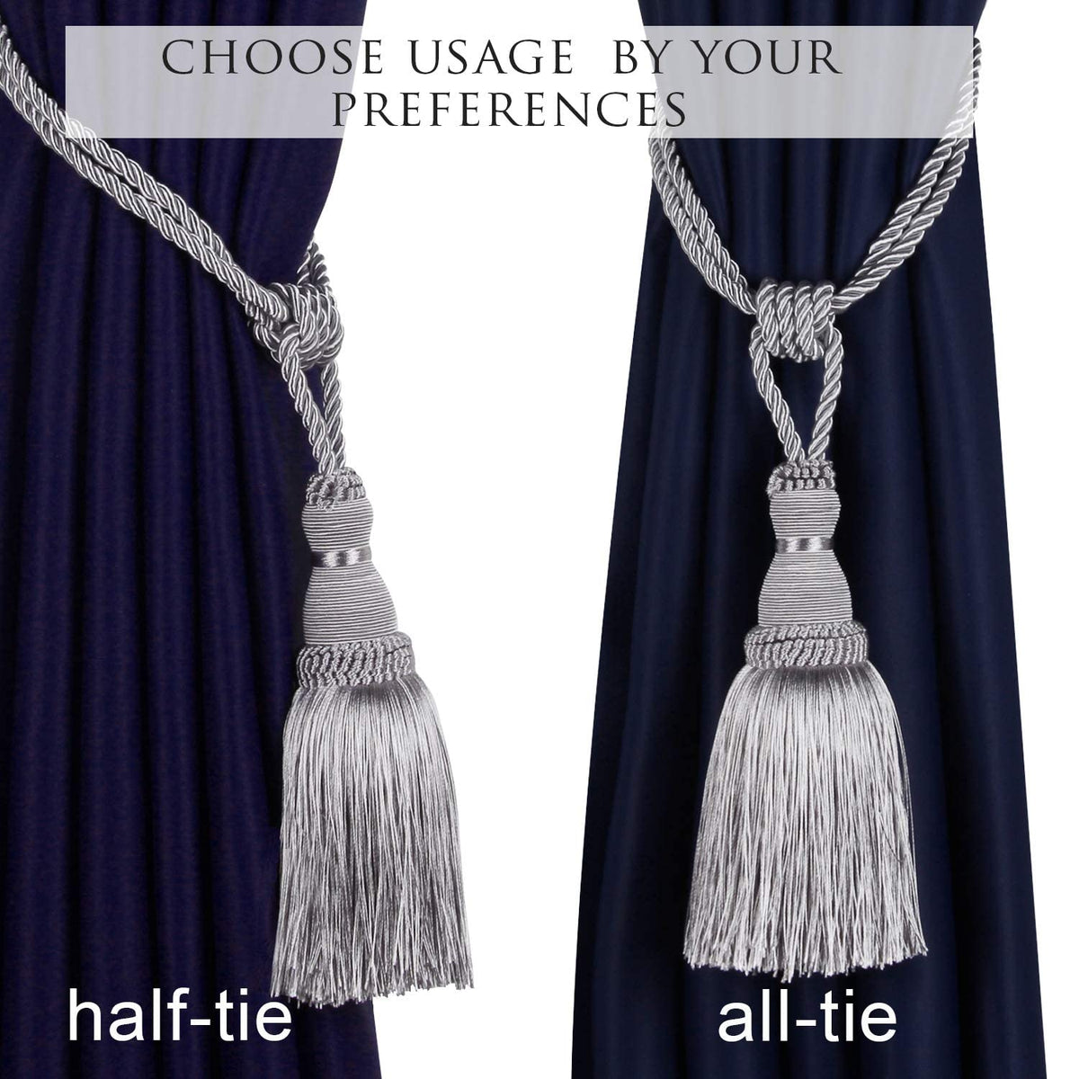 Curtain Tiebacks Tassel Drapery Tie-Backs Rope Holdbacks - 4 Pack