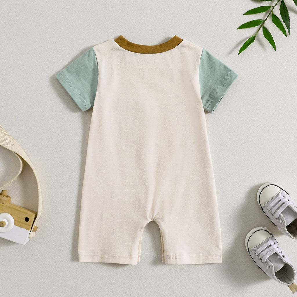 Summer Outfit One Piece Clothes Infant Newborn Baby Boy Romper Jumpsuit Short Sleeve Bodysuit Overalls Patchwork