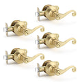 5 Pack Gold Door Handles, Wave Style Brass Privacy Door Lever