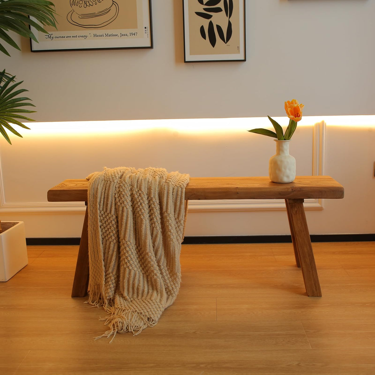 Wooden Bench Indoor - Rustic Farmhouse Narrow Entryway Bench with Slim Skinny Design, Natural Solid Wood, Perfect