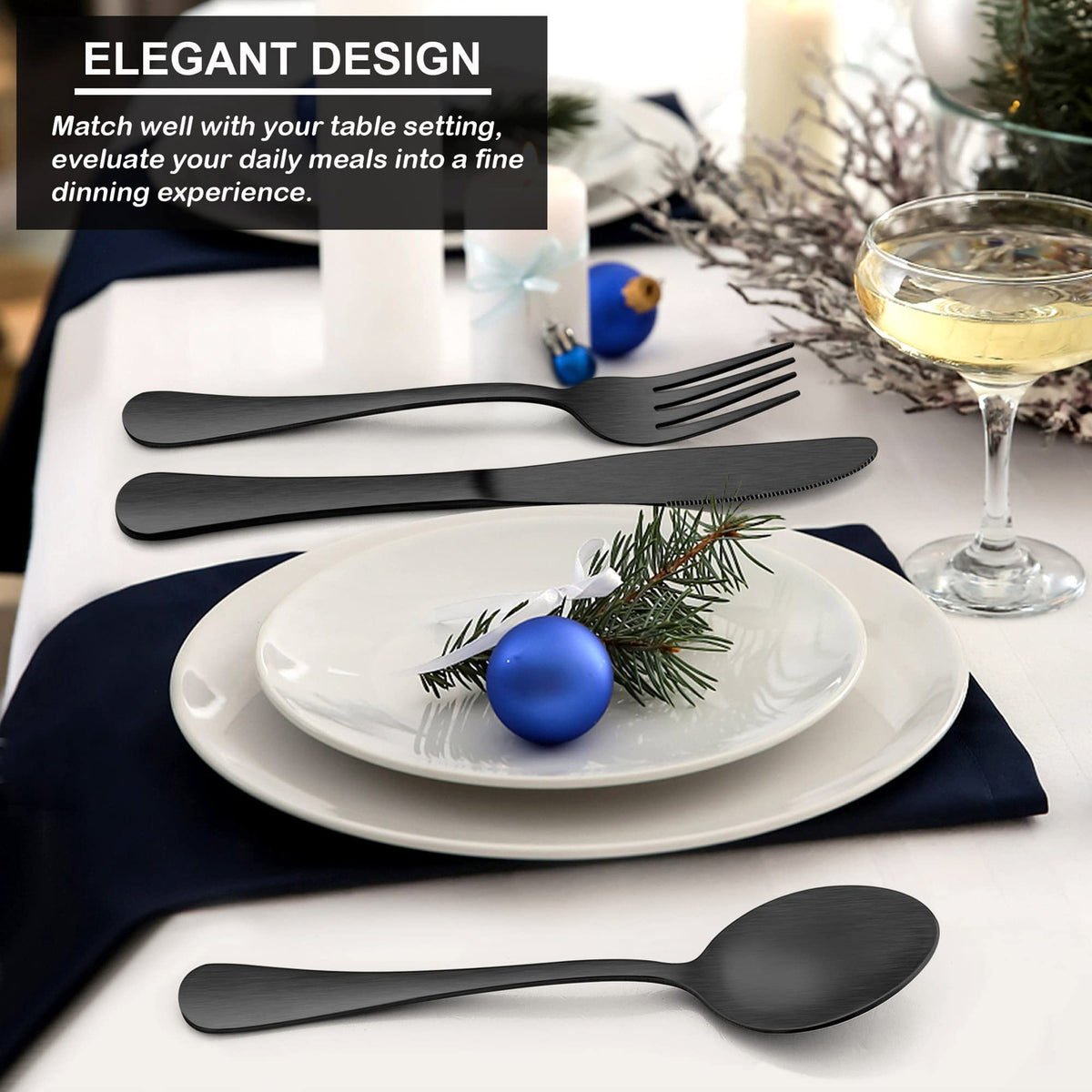 40 Piece Matte Black Silverware Set, Stainless Steel Black Flatware Cutlery Set for 8, Fancy Kitchen Utensil
