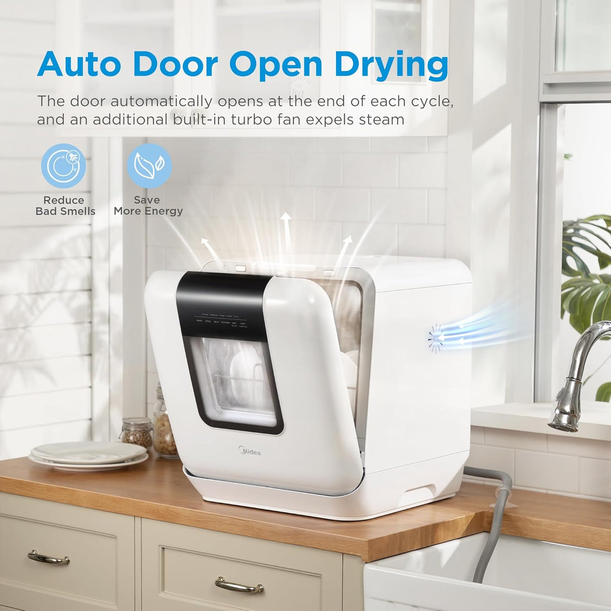 MDC17P2DWW Countertop Dishwasher Portable with 6L(1.59G) Built-in Water Tank, 5+2 Programs, Auto Door Open
