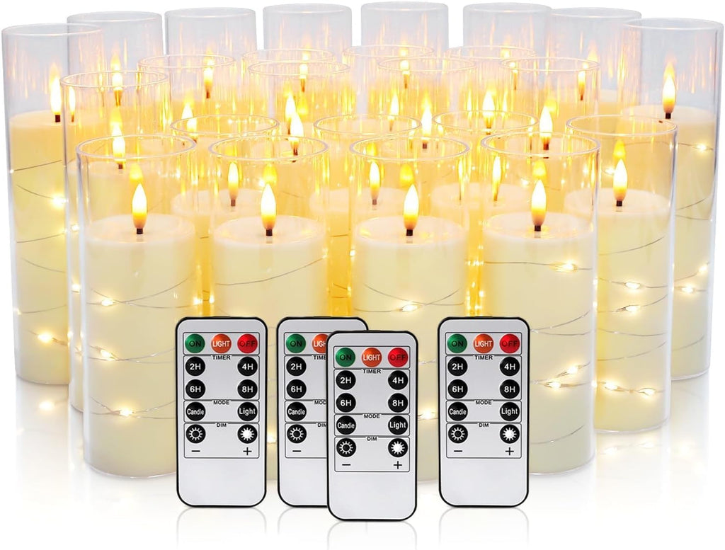 24 Pack Flameless Candles with Embedded Star String Fairy Lights, Battery Operated Candles, LED Candle, Fake Candles