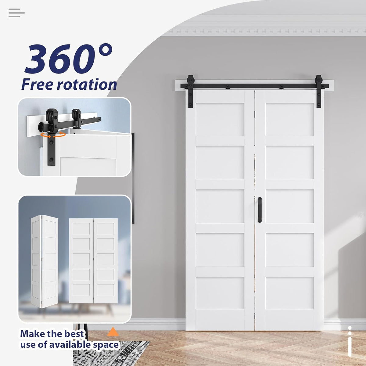 48X84(Double 24x84) Bi-fold Barn Door Folding Doors White with 52" Hardware Kit,Interior Water-Proof PVC Surface for Closet,Assembly Required