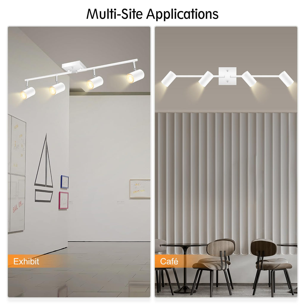 4 Light Track Lighting Fixtures Ceiling, Matte White Track Lights Ceiling with Flexibly Rotatable Light Heads, Modern