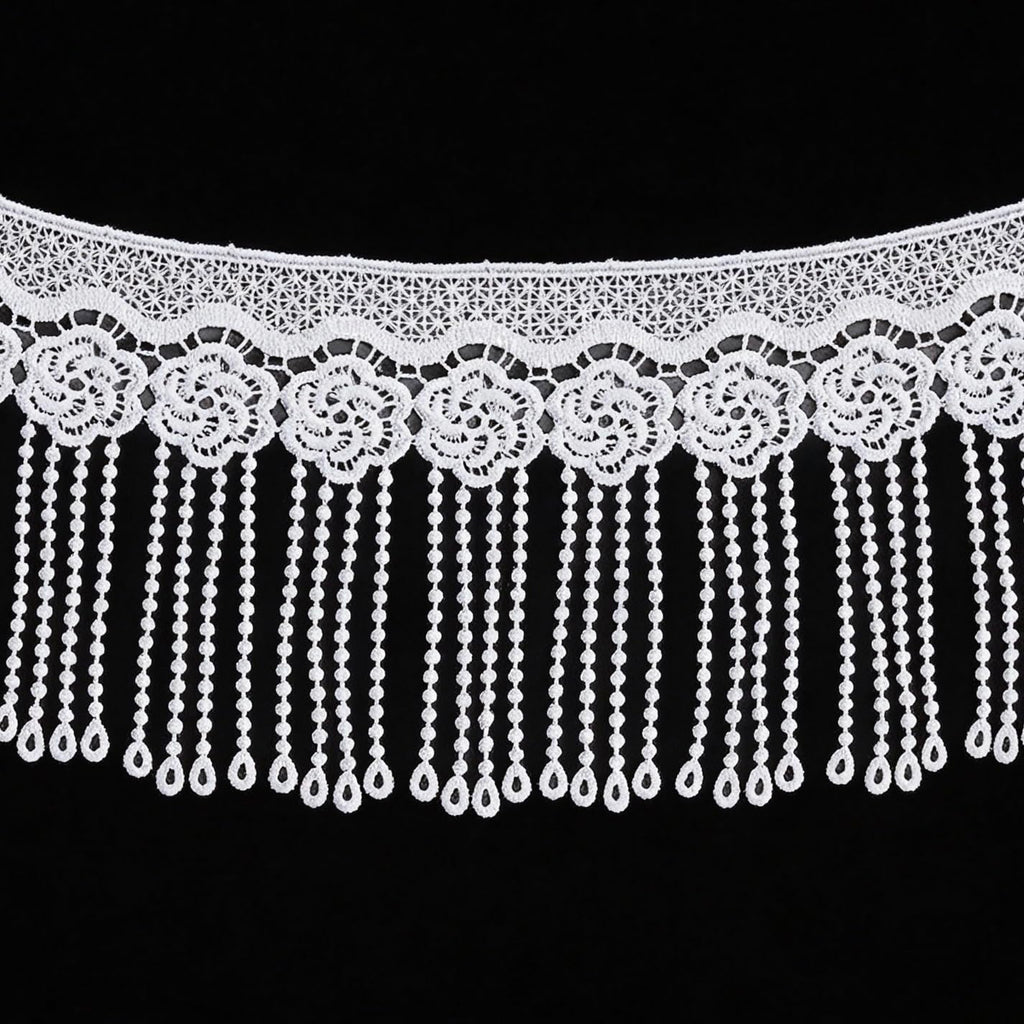 4.34 Inch White Lace Fringe Trim, Venice Lace Trim for Sewing