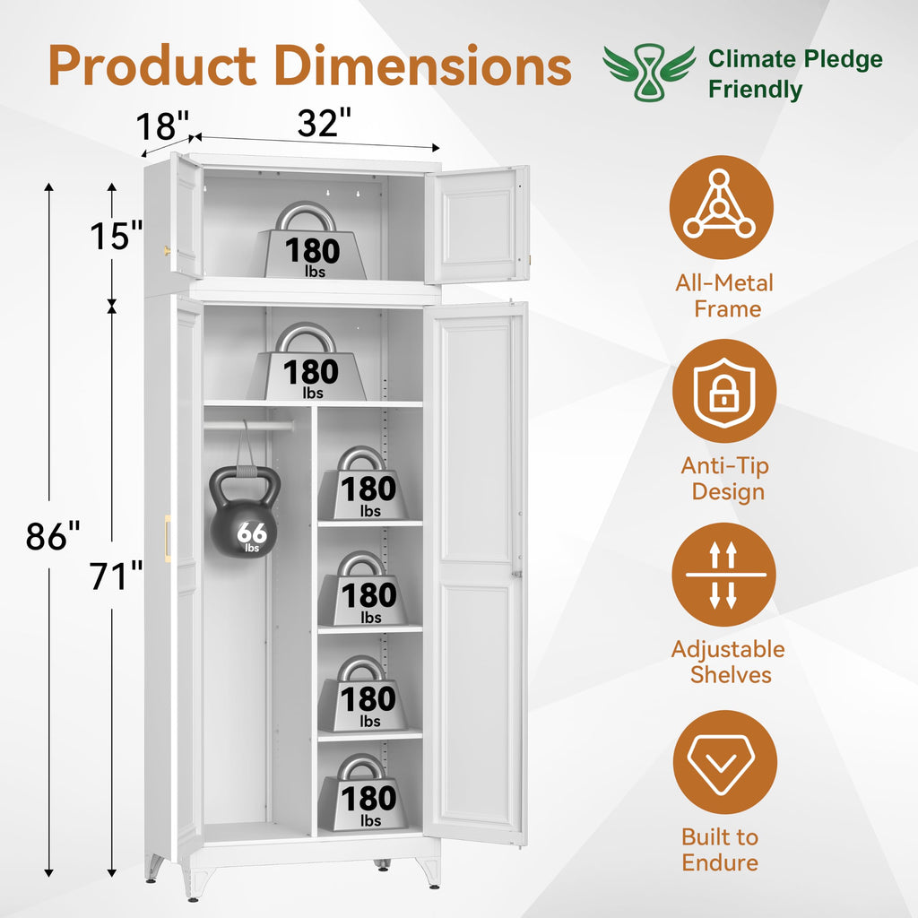 86" Tall Metal Armoire Wardrobe Closet with Lock