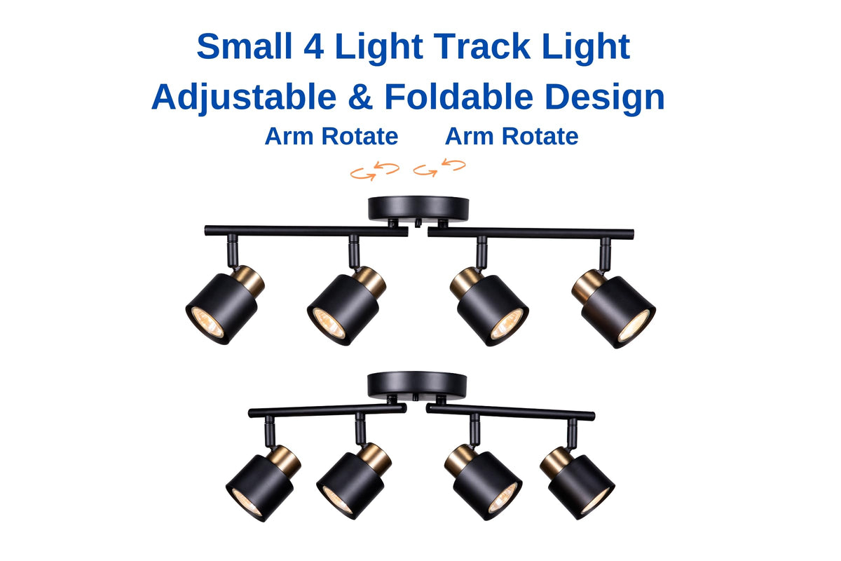 4 Light Track Lighting Kit, Matt Black Brass Finish Adjustable with Moden Flush Mount Ceiling Spotlight Improvement