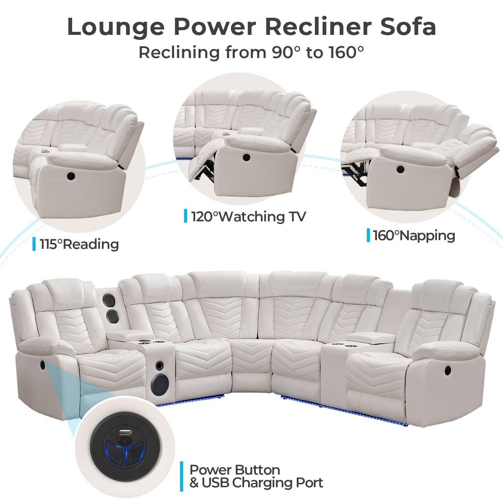 Power Recliner Sectional Sofa Couches with Bass Speakers, Faux Leather Reclining Corner Sectionals Sofa Couch Sets