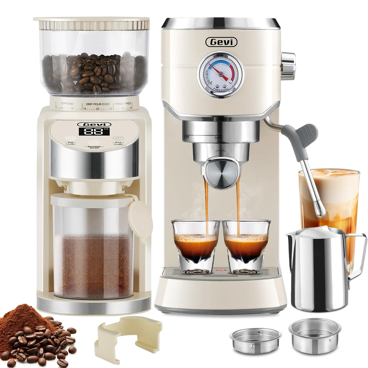 20 Bar Espresso Machine with Conical Burr Anti-Static Coffee Grinder