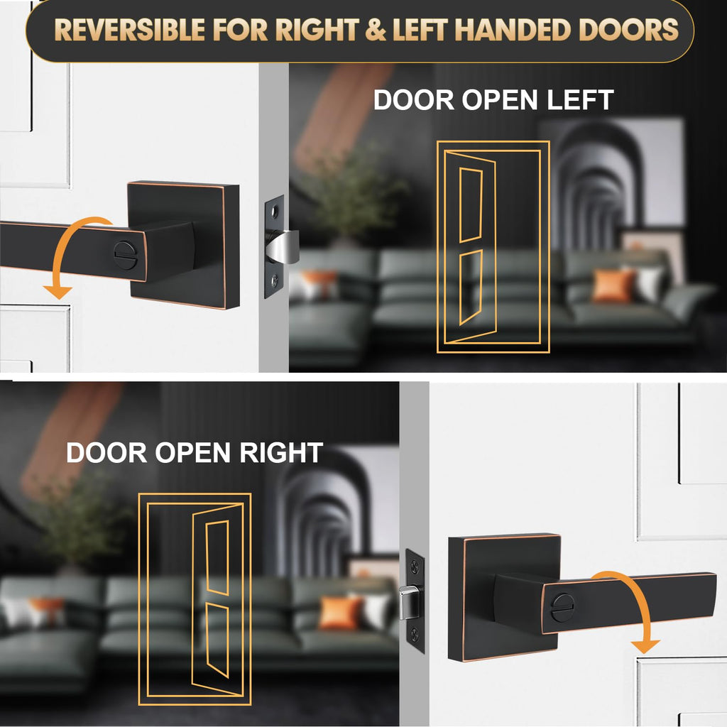 Privacy Door Levers, 6 Pack Oil Rubbed Bronze Door Handles Interior Heavy Duty Bed and Bath Keyless Door Locksets
