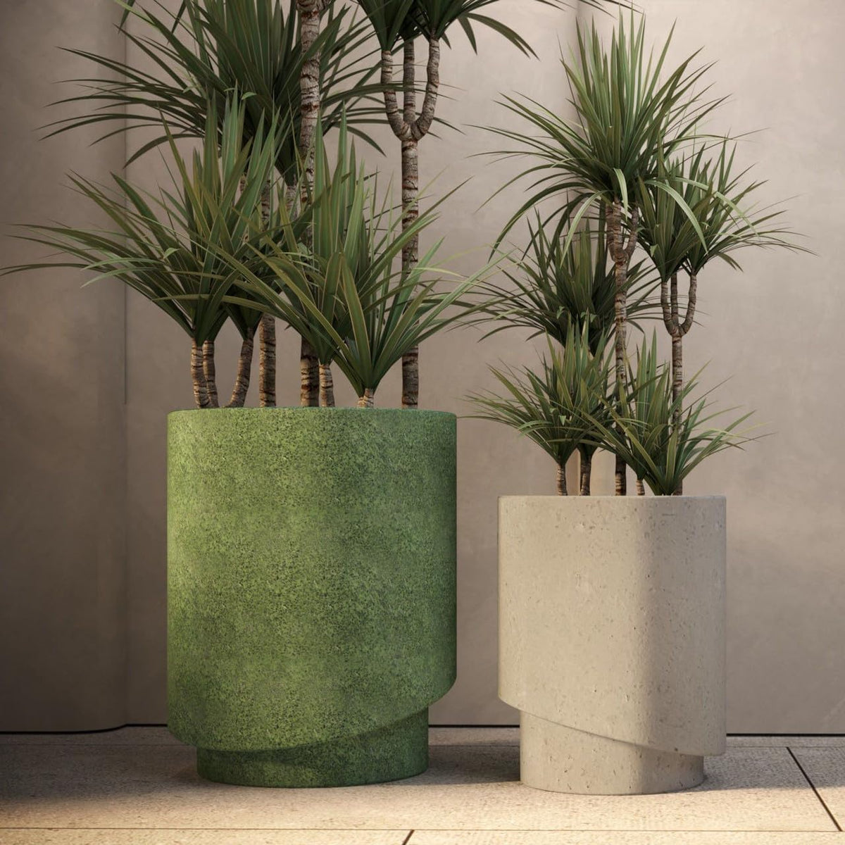 Damu' Cylindrical Fiberstone Indoor/Outdoor Planter - 15.5 Inch Diameter - White