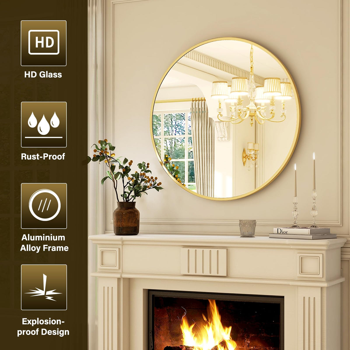 24 Inch Round Mirror-Gold Circle Mirrors