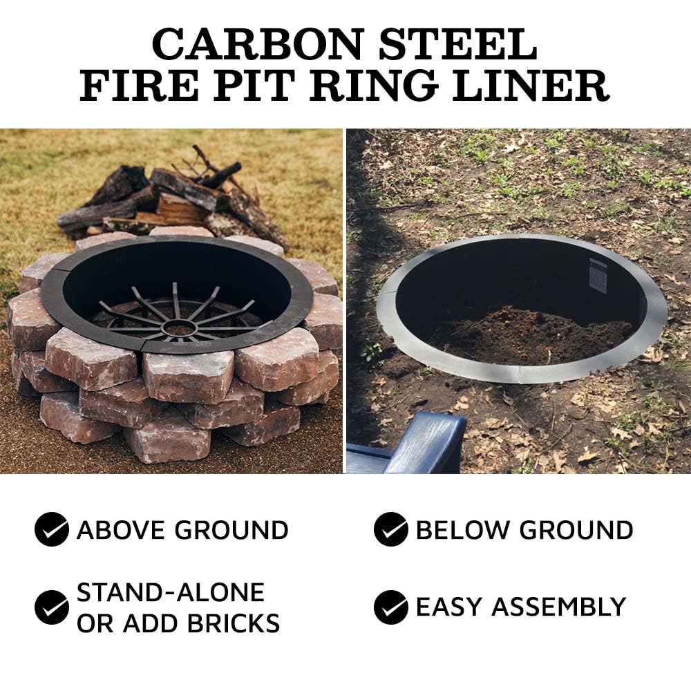 Ash & Ember 33" Outside Dia Steel Fire Pit Liner x 27" Inside - 4 Panel Liner 1.5mm Thick Steel, DIY Above or