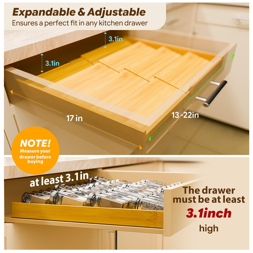 Expandable Bamboo Spice Drawer Organizer