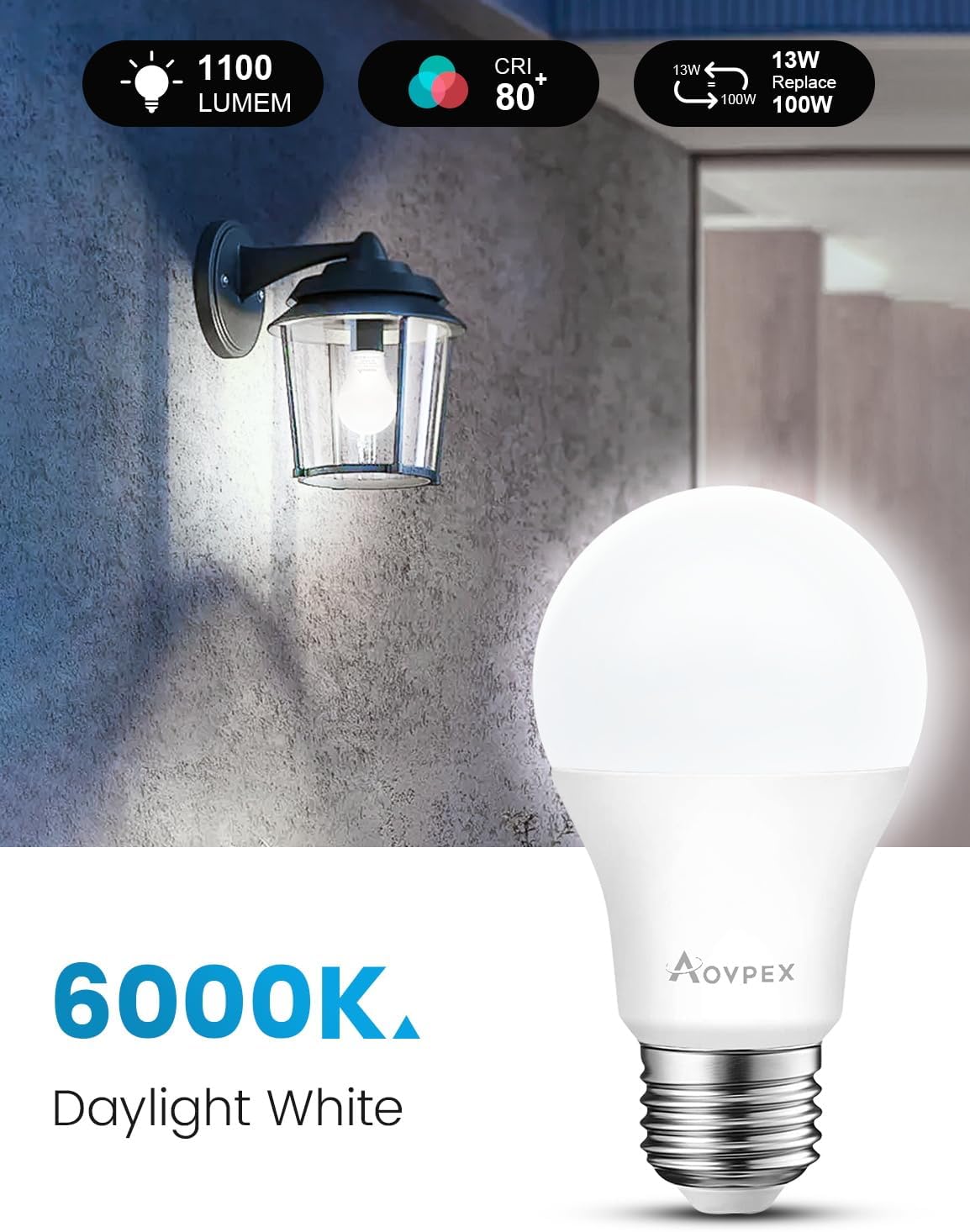 4 Pack Dusk to Dawn Light Bulbs Outdoor 100W Equivalent, Automatic On/Off Sensor LED Light Bulb, 13W Daylight 6000K