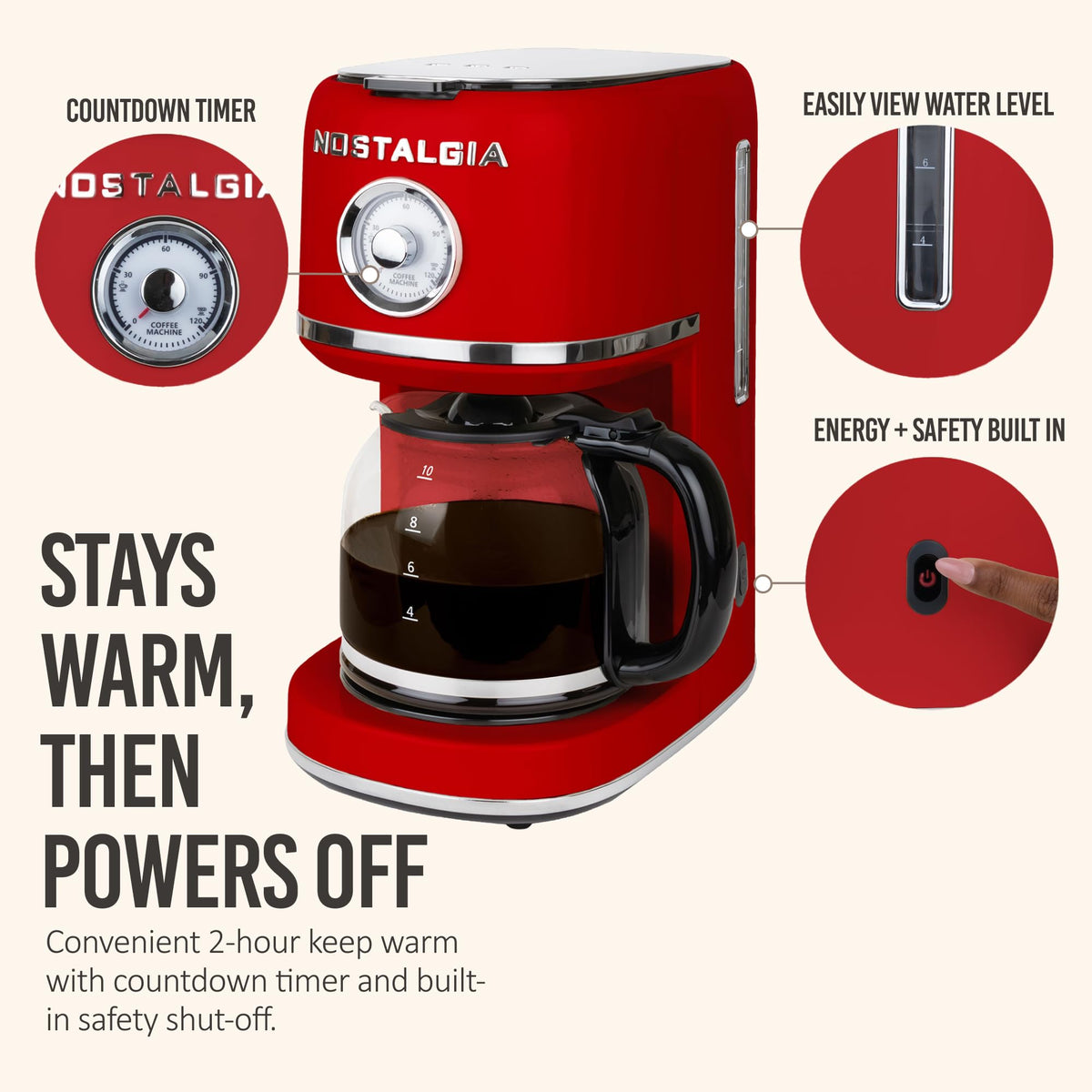 Classic Retro 10 Cup Coffee Maker, Red