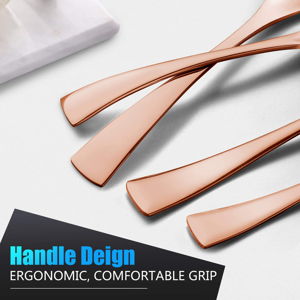 24-Pieces Rose gold Silverware Set with Steak Knives,Heavy Duty 18/10 Stainless Steel Flatware Set for 4,Modern