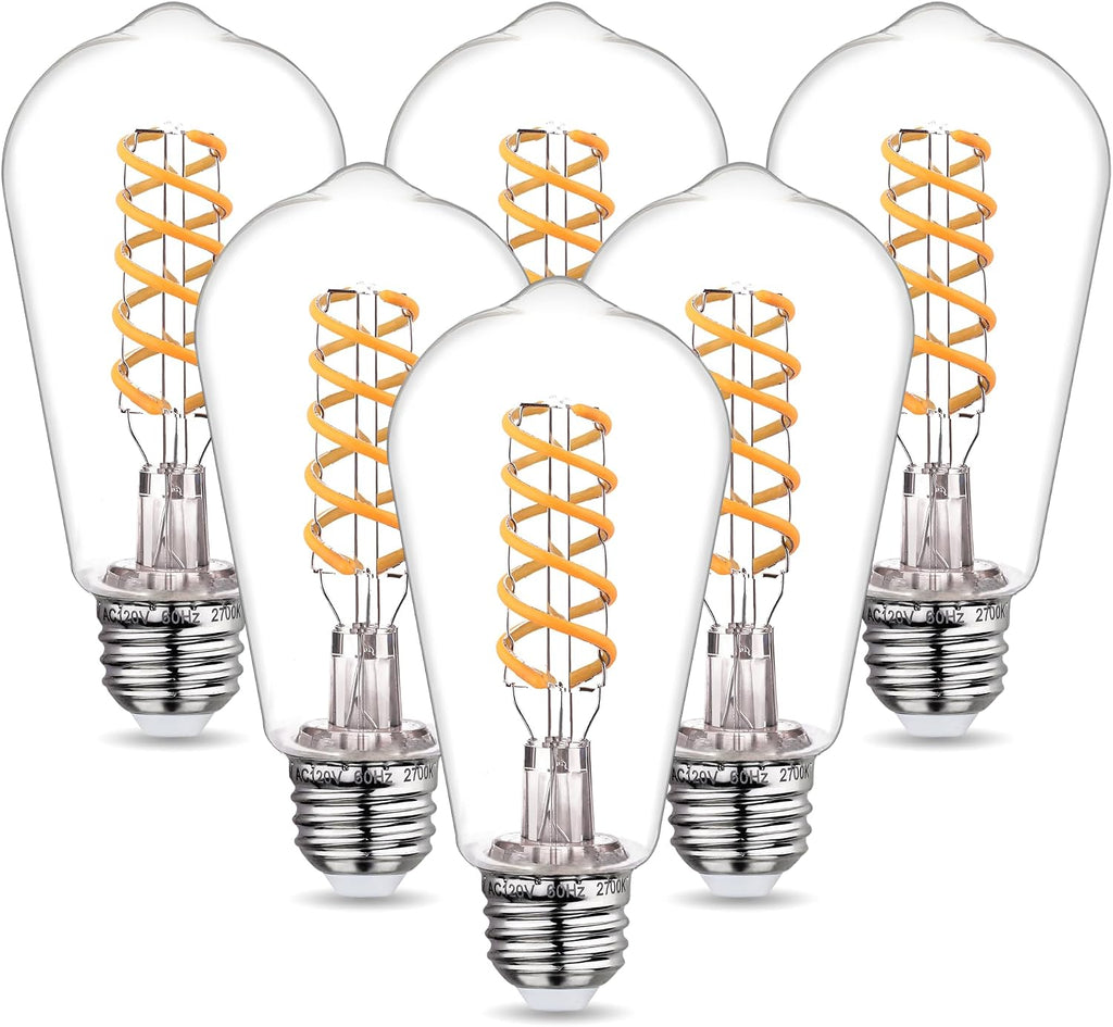 Dimmable ST19 LED Light Bulbs, Warm White 2700K, E26 Base, 6 Pack
