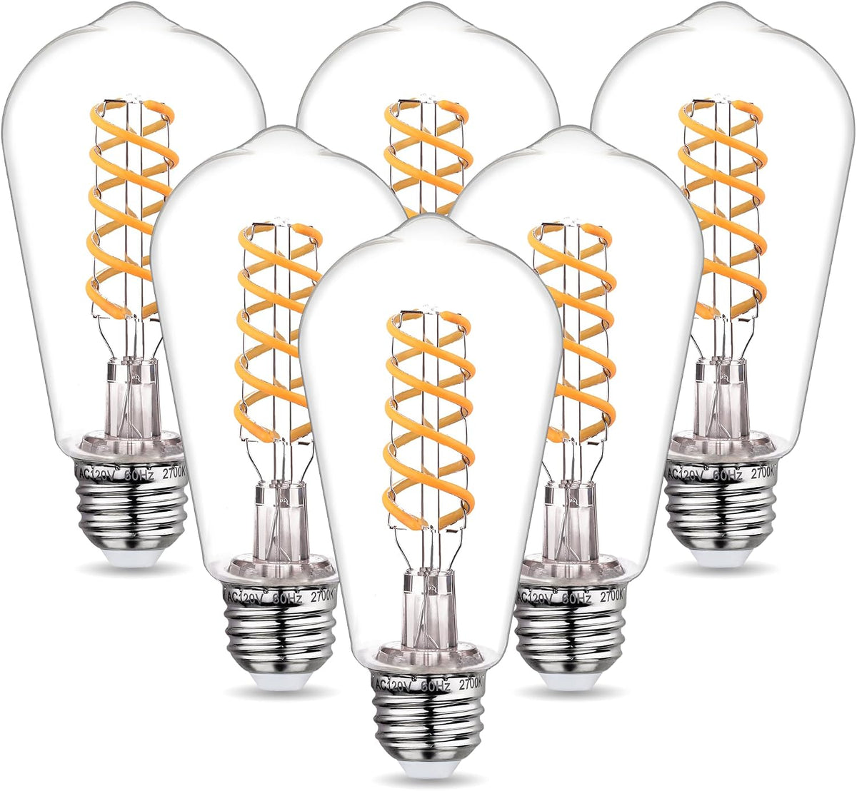 Dimmable ST19 LED Light Bulbs, Warm White 2700K, E26 Base, 6 Pack