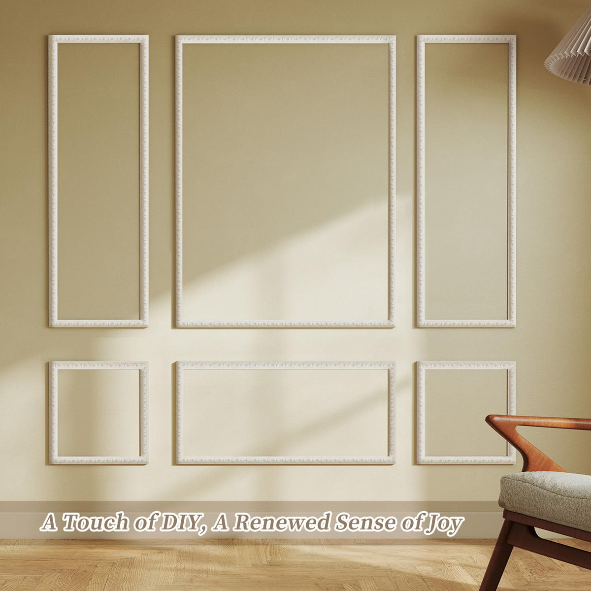 Peel and Stick Wall Molding Kit, 6 Pre-Cut Wainscoting Panels, White