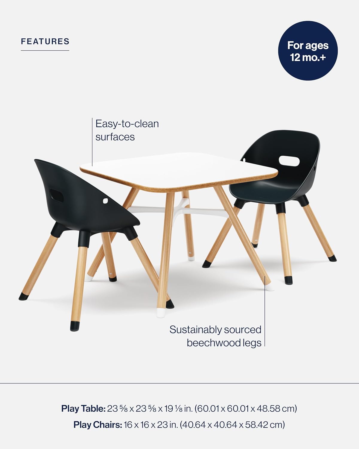 The Play Kit, Wood Toddler Table and 2 Chairs Set, Easy to Clean