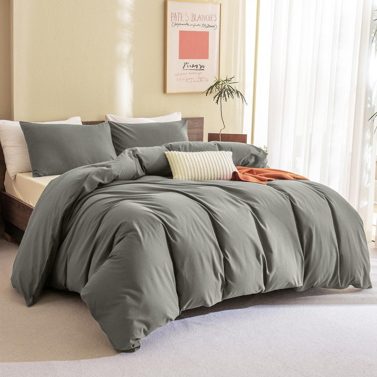 Green King Size Comforter Set, Cotton Lightweight Fluffy Ultra Soft Boho Bedding Comforter Sets 3 Pieces(1 Comforter