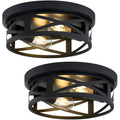 2 Pack Black Flush Mount Ceiling Light, Industrial Farmhouse Metal Cage Black Light Fixtures Ceiling Mount Entryway