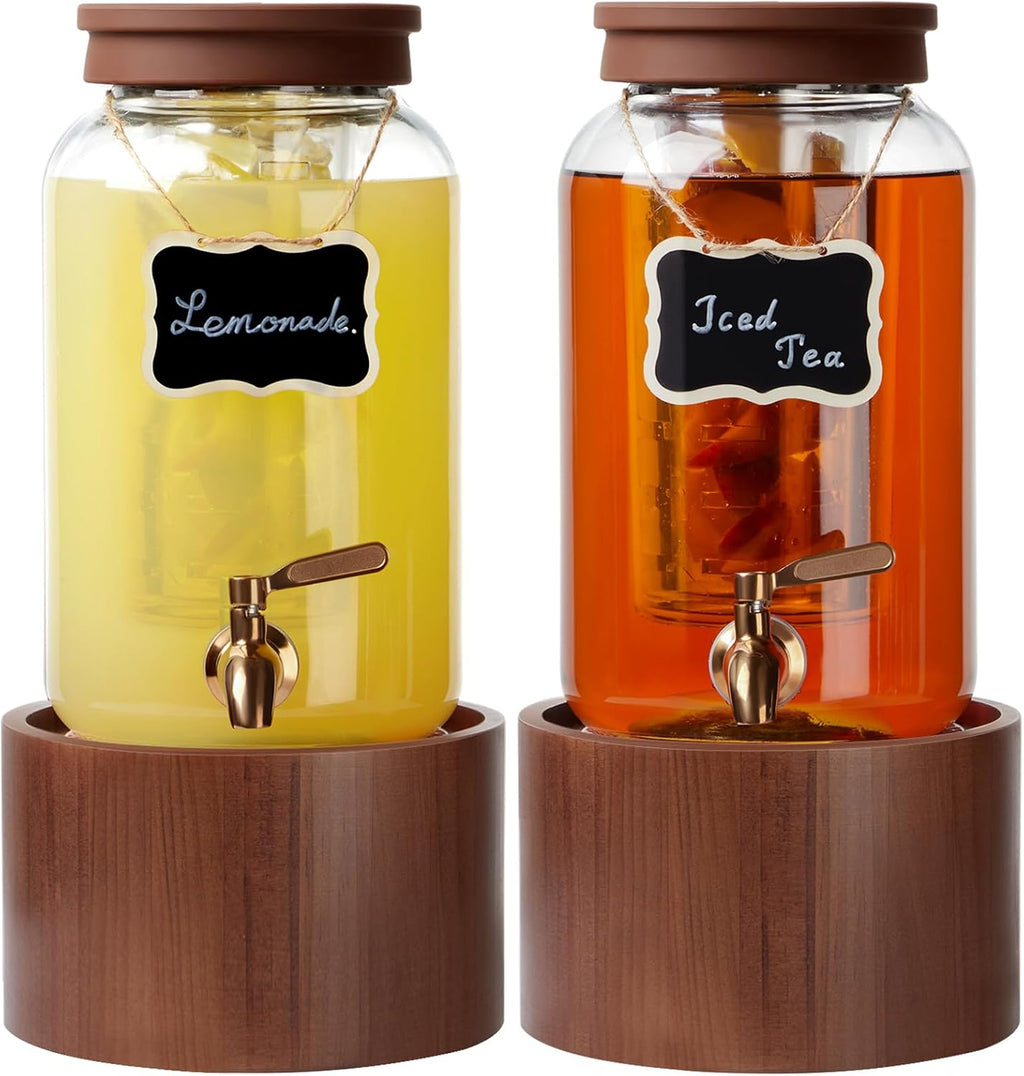 2 * 1 Gallon Glass Drink Dispenser for Parties Beverage Dispenser - Set of 2