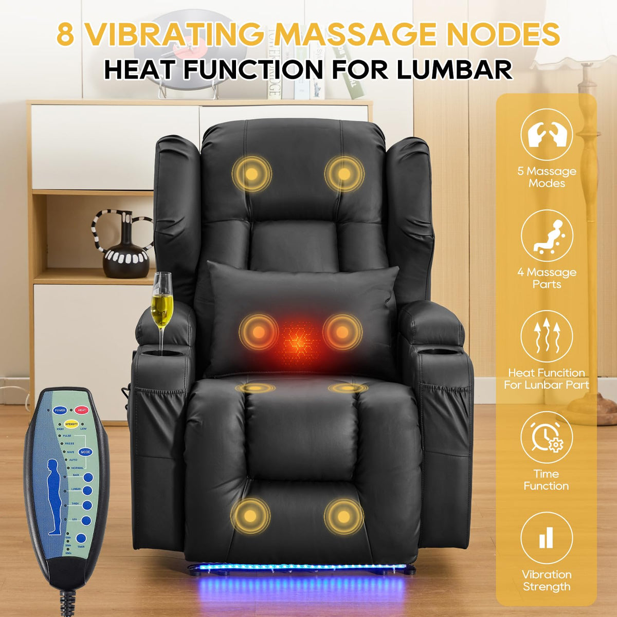 Wall Hugger Power Recliner Chair for Adults, Faux Leather, Black