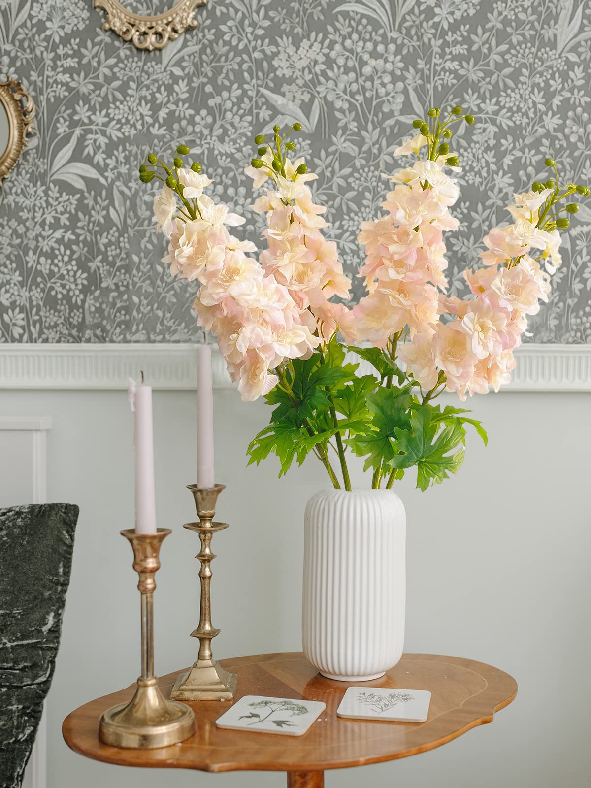 Light Pink Artificial Delphinium Latex Flower 3 Pcs 31.5 inches Long Stem Fake Larkspur Lifelike Real Touch for Tall