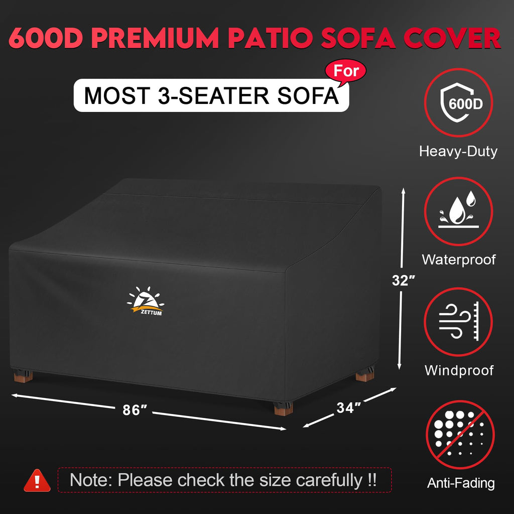 Patio Sofa Cover 86 Inch - 600D Outdoor Couch Cover Waterproof & Heavy Duty, Large 3-Seater Furniture Covers for