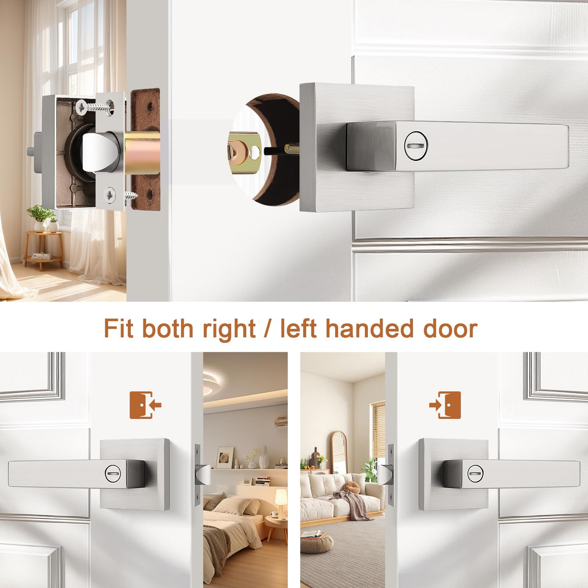 1 Pack Square Door Lever Privacy Door Lock Handleset Keyless Lockset Door Knobs Storage Room Bathroom Set