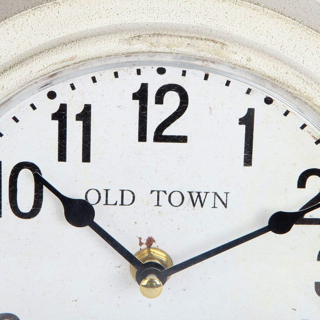 Antique Inspired Farmhouse Desk Or Mantel Clock, Battery Powered, Metal Body, Ivory