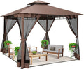 Outdoor Gazebo 10x10 Gazebos on Clearance with Netting, Waterproof Canopy Tent with Heavy Duty Party Tent Steel Frame