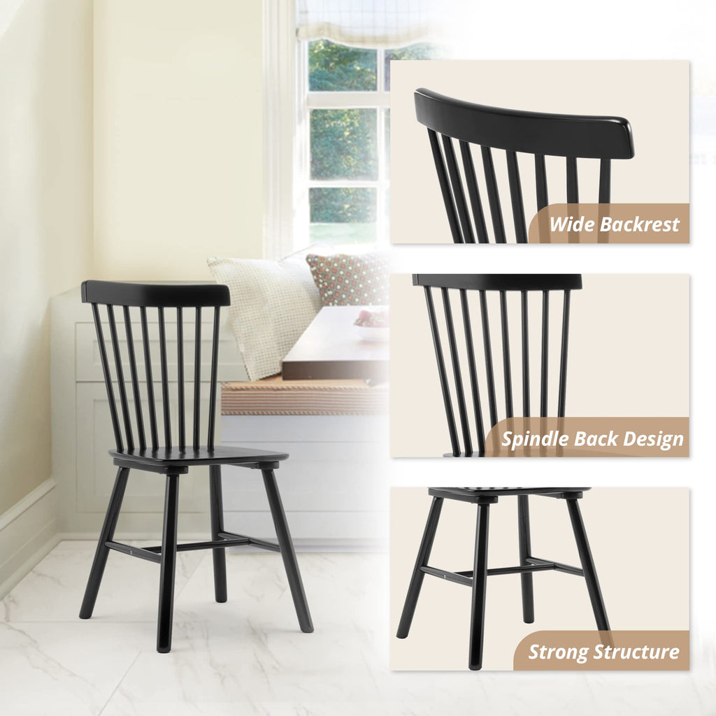 Windsor Dining Chair, Dining Chairs Set of 6, Spindle Back Wood Kitchen Chairs Wooden, Farmhouse Dining Chairs, Black