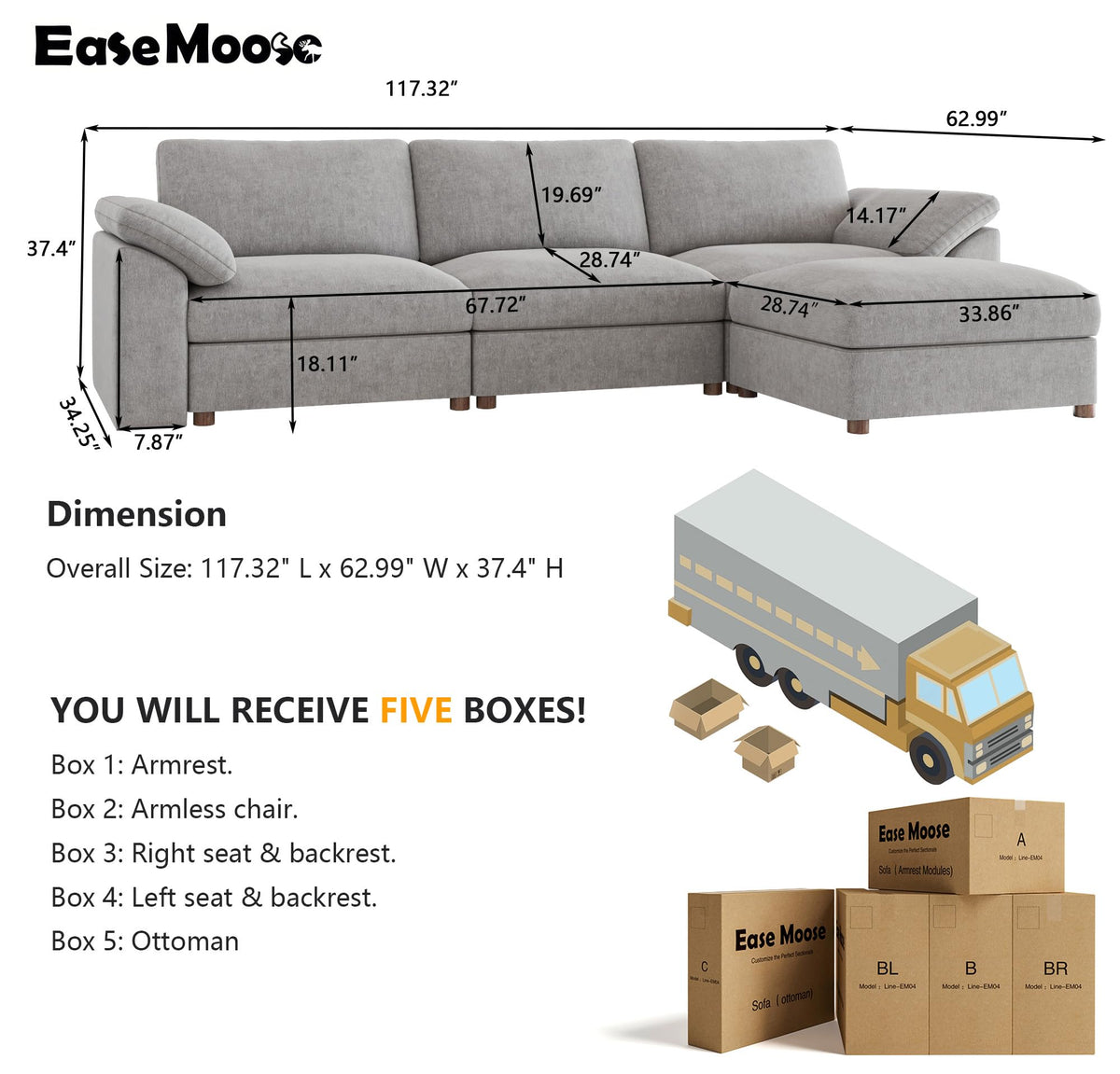Oversized L Shape Sectional Cloud Modular deep seat Sofa