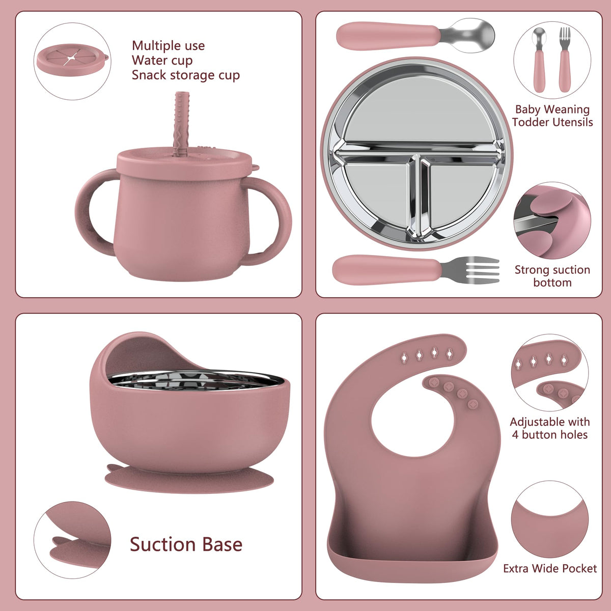 13PCS Baby Feeding Set, Removable Stainless & Silicone, Odor-Free