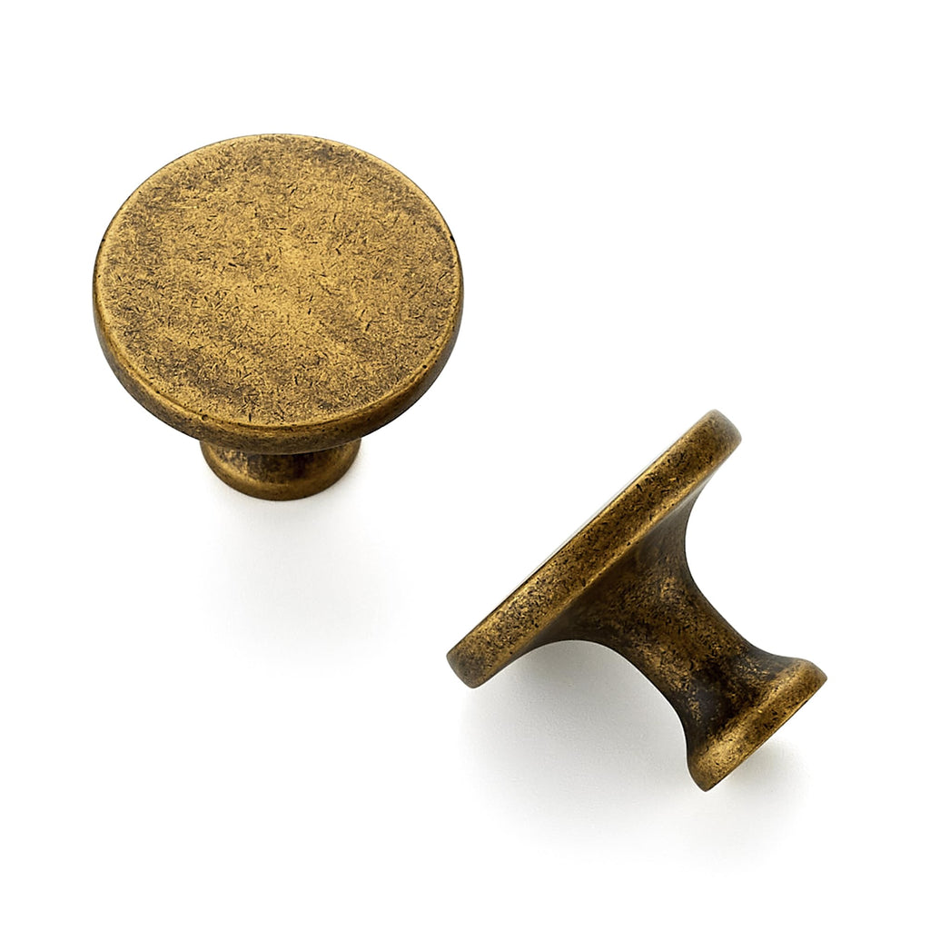 Antique Brass Round Kitchen Cabinet Knobs Pulls 1-1/4 Inch 5 Pack