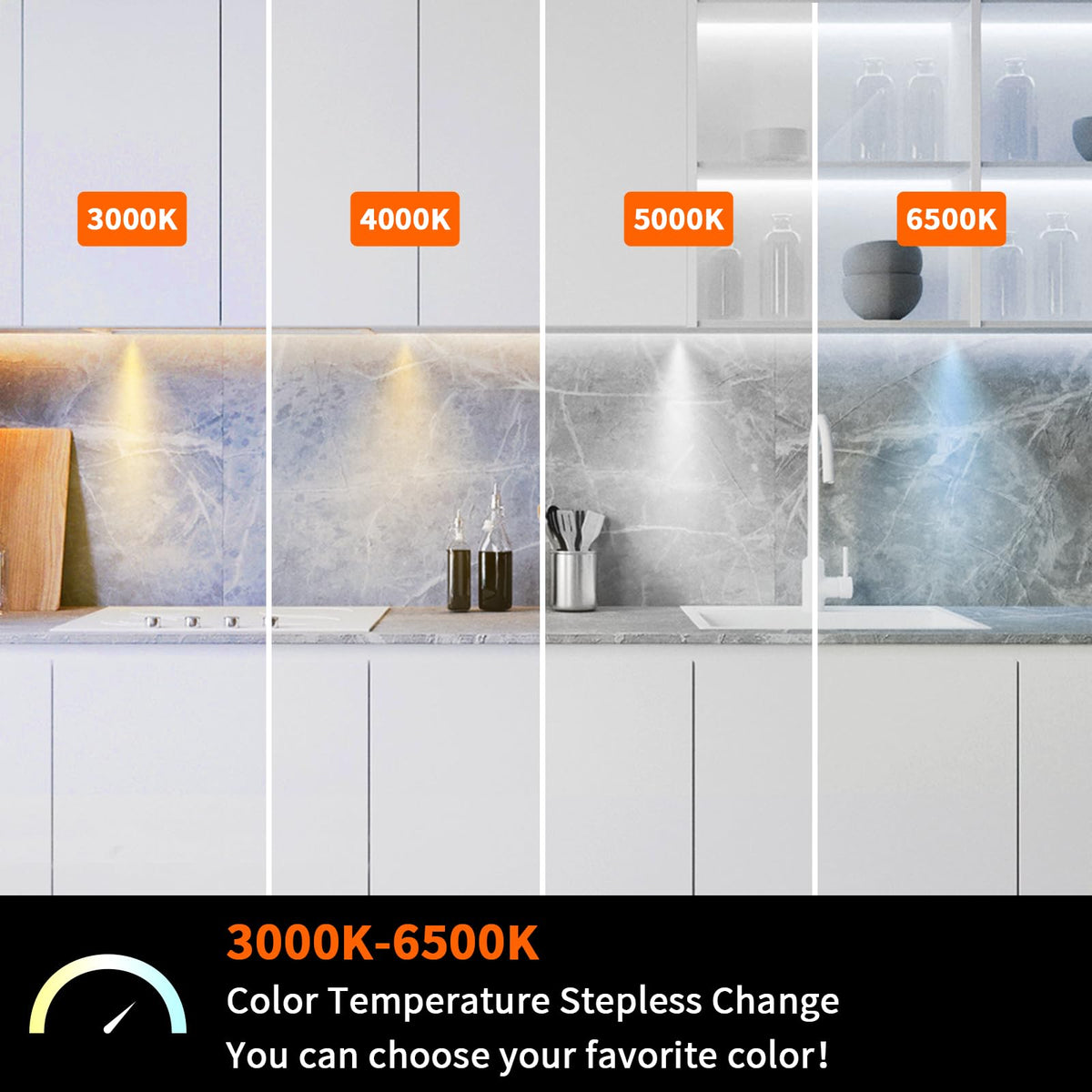 Under Cabinet Lights CCT 3000K-6000K, Puck Lights Color Temperature and Brightness Adjustable with Touch Switch