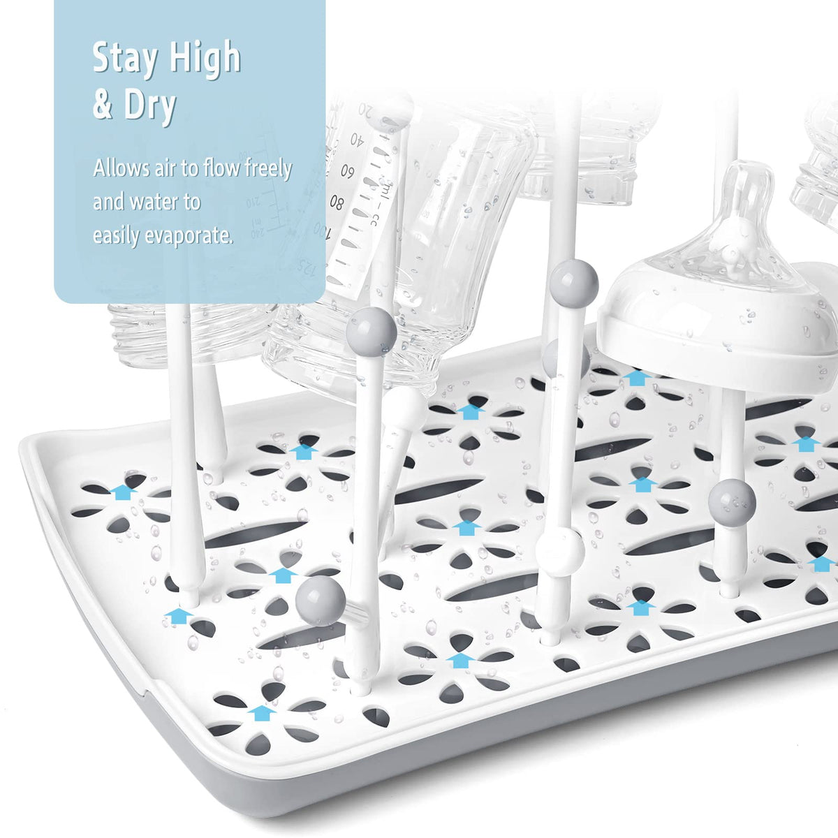 Baby Bottle Drying Rack: Space-Saving with 13 Hooks & Drain Tray