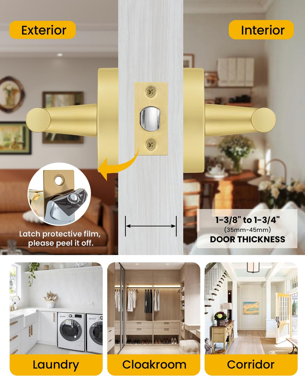 Gold Door Handle Interior, Passage Door Levers for Closet 4 Pack