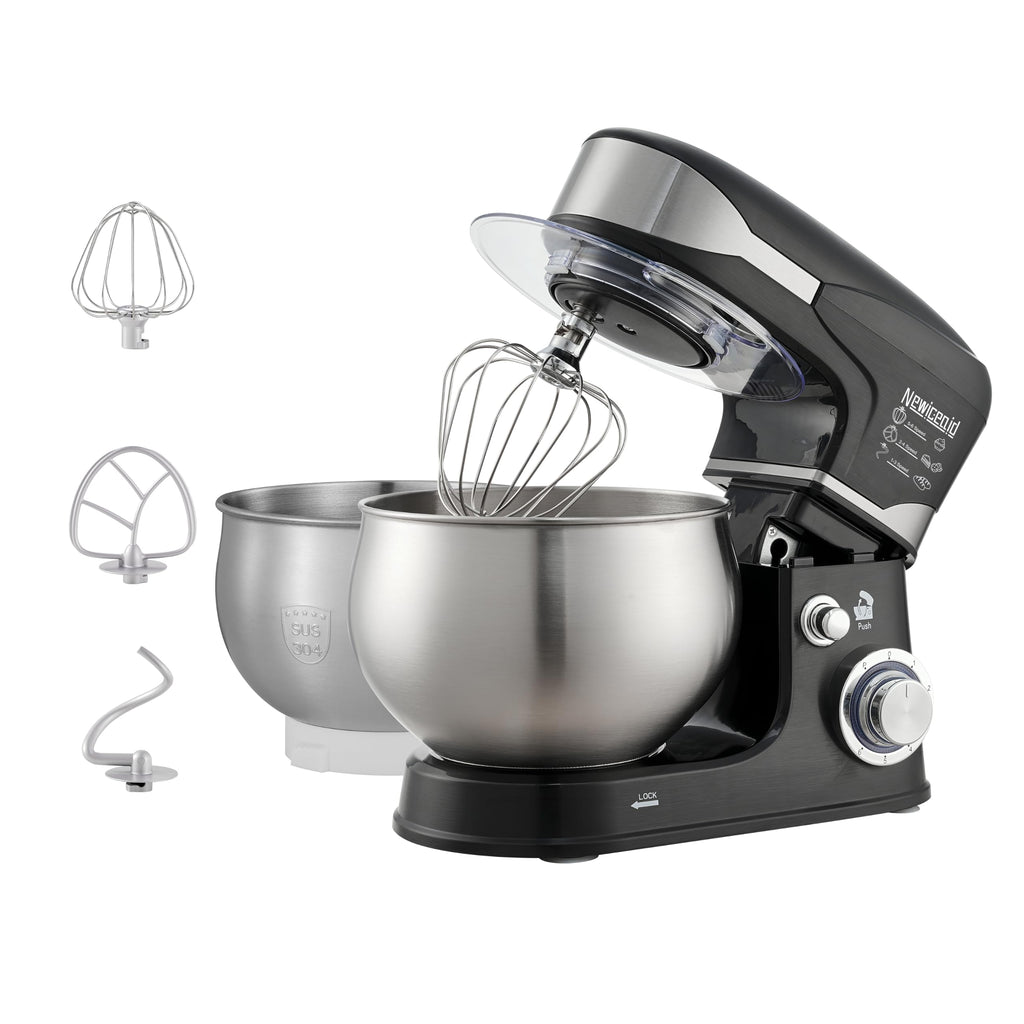 6-Speed 5.3QT+3.2QT Two-Bowl Stand Mixer, CHARCOAL BLACK