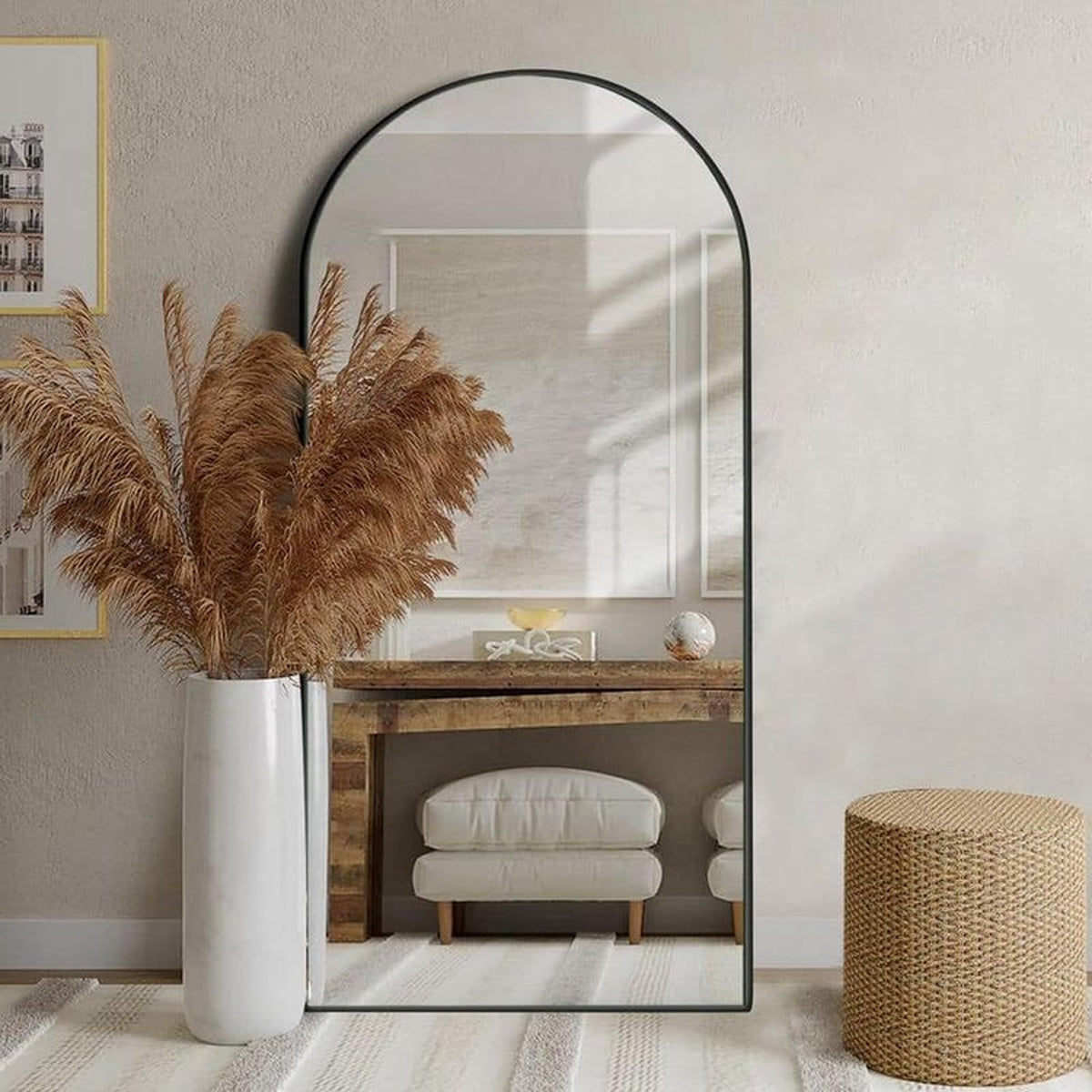 Arch Full Length Mirror, 76"x34" Standing Floor Body Mirror (Black)