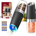 Gravity Electric Salt and Pepper Grinder Set Automatic Salt and Pepper Grinder Set with LED Light, Battery Operated - Set of 2